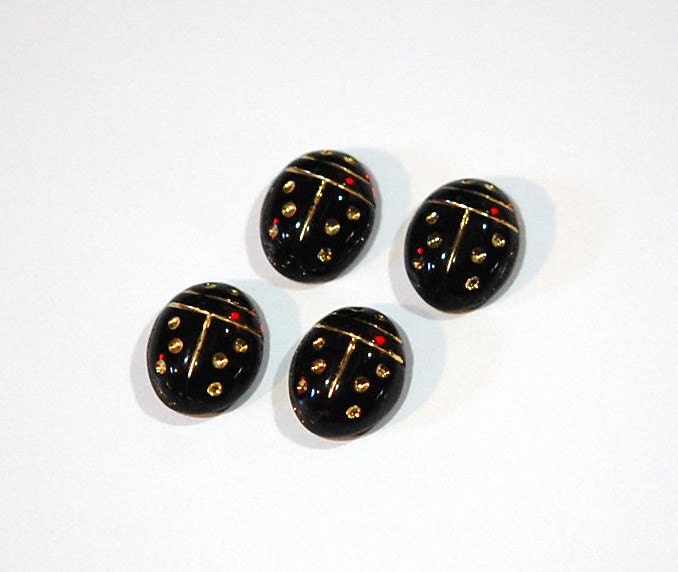 Ruby Red and Gold Glass Lady Bug Cabochons cab781R