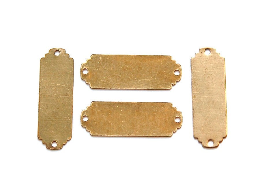 2 Hole Raw Brass Flat Pad Narrow Rectangle Connector mtl225C
