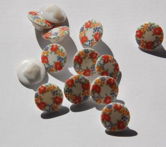 Vintage Floral Glass Buttons Japan btn011