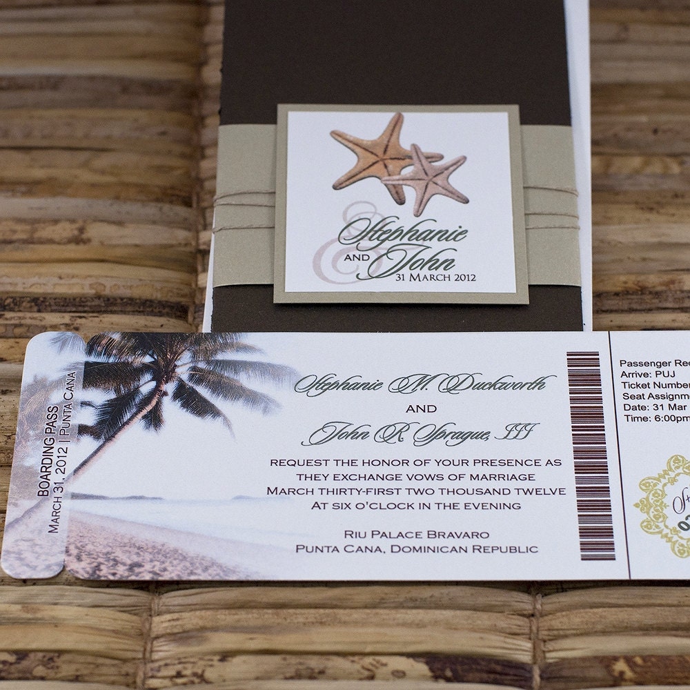 Boarding Pass Invitation or Save the Date (Palm Beach with Starfish) - Deposit and Design Fee