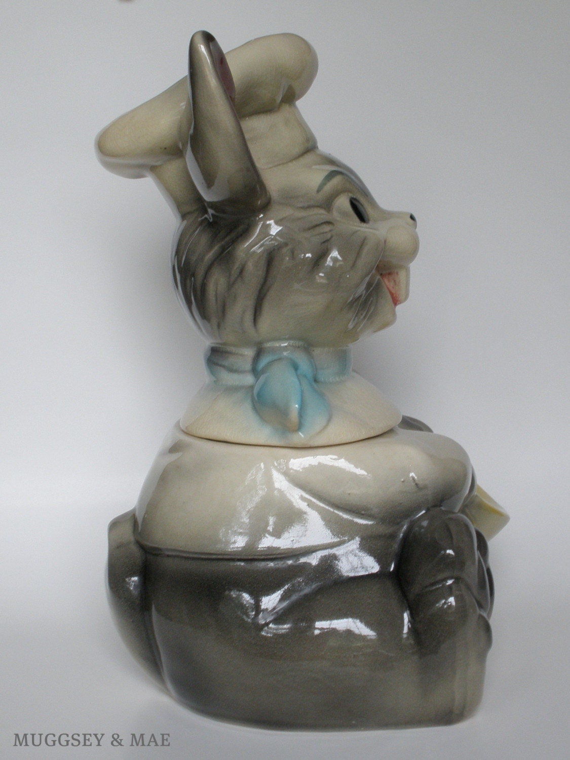 Smiling Chef Gray Bunny Vintage Cookie Jar by Brush Pottery Co. circa 1950s