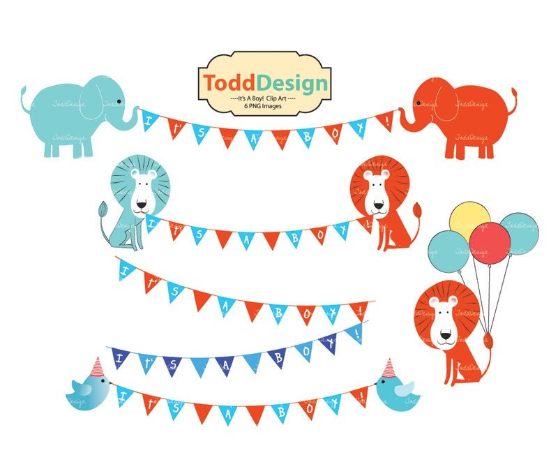 It's A Boy ClipArt (Set of 6) for card making, digital scrapbooking,graphic design and paper goods