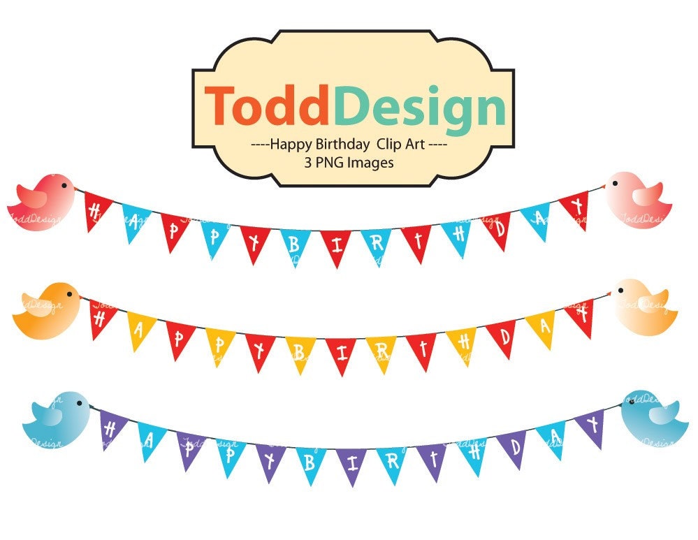 Happy Birthday Set 1 (Set of 3) CLIP ART for card making, digital scrapbooking,graphic design and paper goods