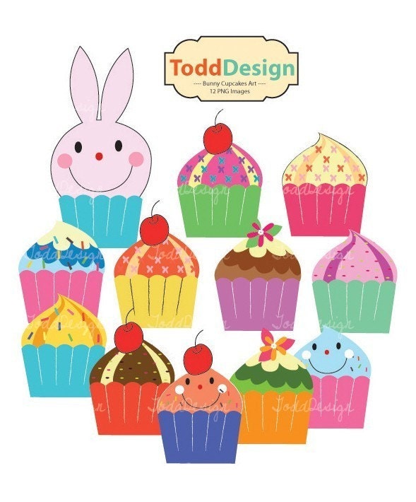 Bunny Cupcakes Clip Art for card making, digital scrapbooking,graphic design and paper goods