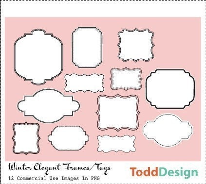 Winter Elegant Frames/Tags--- Digital Clip Art for wedding invitations, baby shower, cards and more