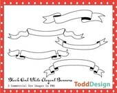 Black And White Elegant Banners--- Digital Clip Art for wedding invitations, baby shower, cards and more