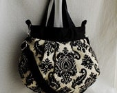 Cross Body Pleated Bag (SMALL) w/ Adjustable Strap - Damask in Cavern