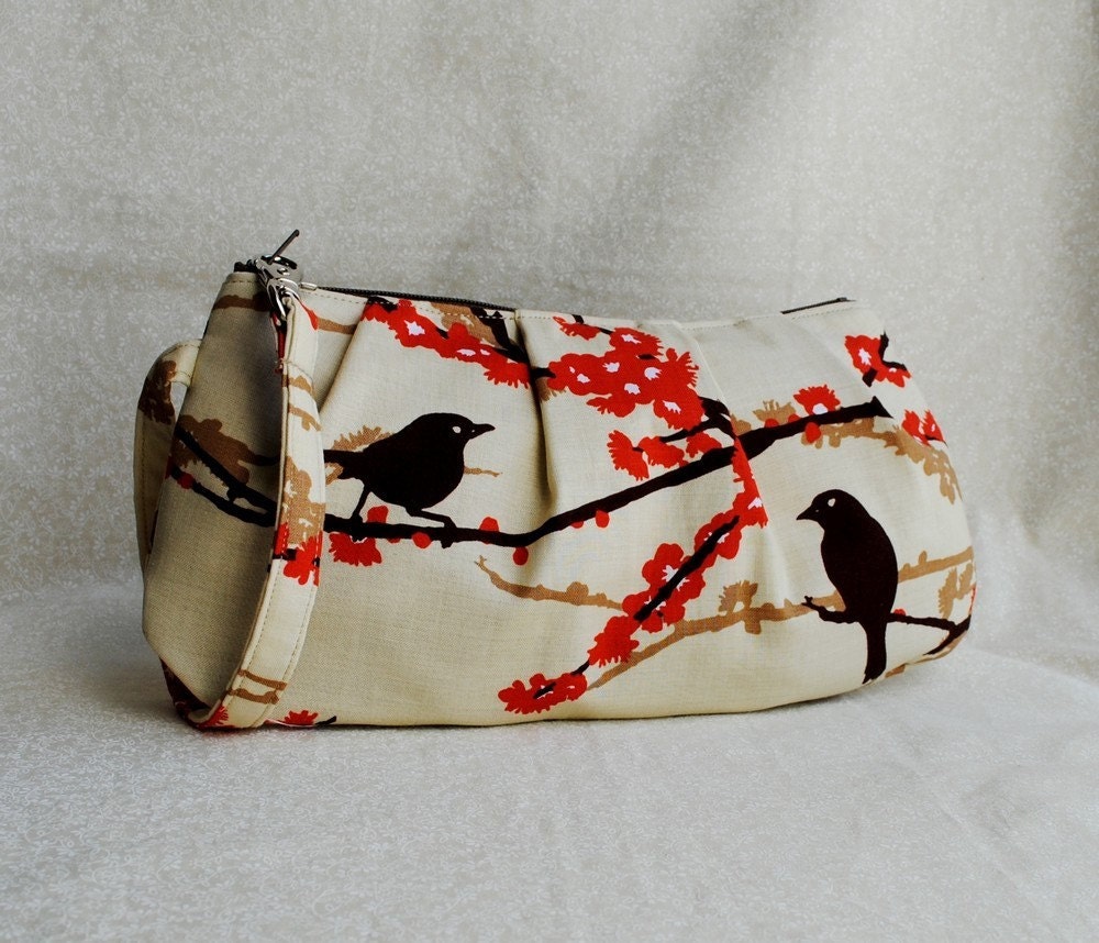 Pleated Wristlet Zipper Pouch // Clutch - Sparrows in Bark