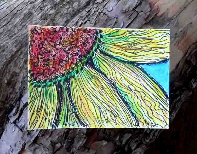 Sunflowers are summer favorites - ACEO OOAK mixed media painting - 7 Card Draw - tapestry316