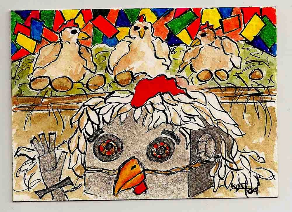 That Mr Random Dude is a BIG CHICKEN - ACEO print - 7 Card Draw