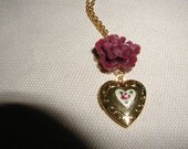 Burgundy Flower Heart Locket Necklace