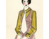 Fashion illustration -  Lesley - 4 X 6 print of original charcoal and pastel drawing
