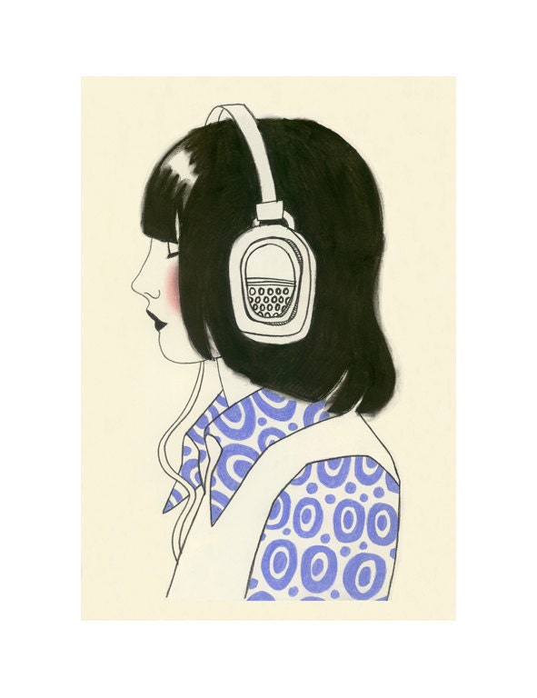 Fashion Illustration art print -New York Listener II - 8.3" X 11.7" print