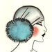 Art Deco Flapper Girl - Blue Pom Pom - 4 X 6 print