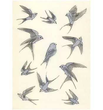 Bird art. The Blue Bird of Happiness - 8.3" X 11.8"