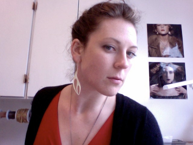 Modern gold earrings - cut brass - simple - long