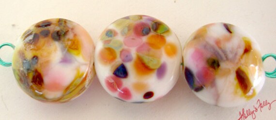 Fruit Salad Glass Bead Lentil trio pink