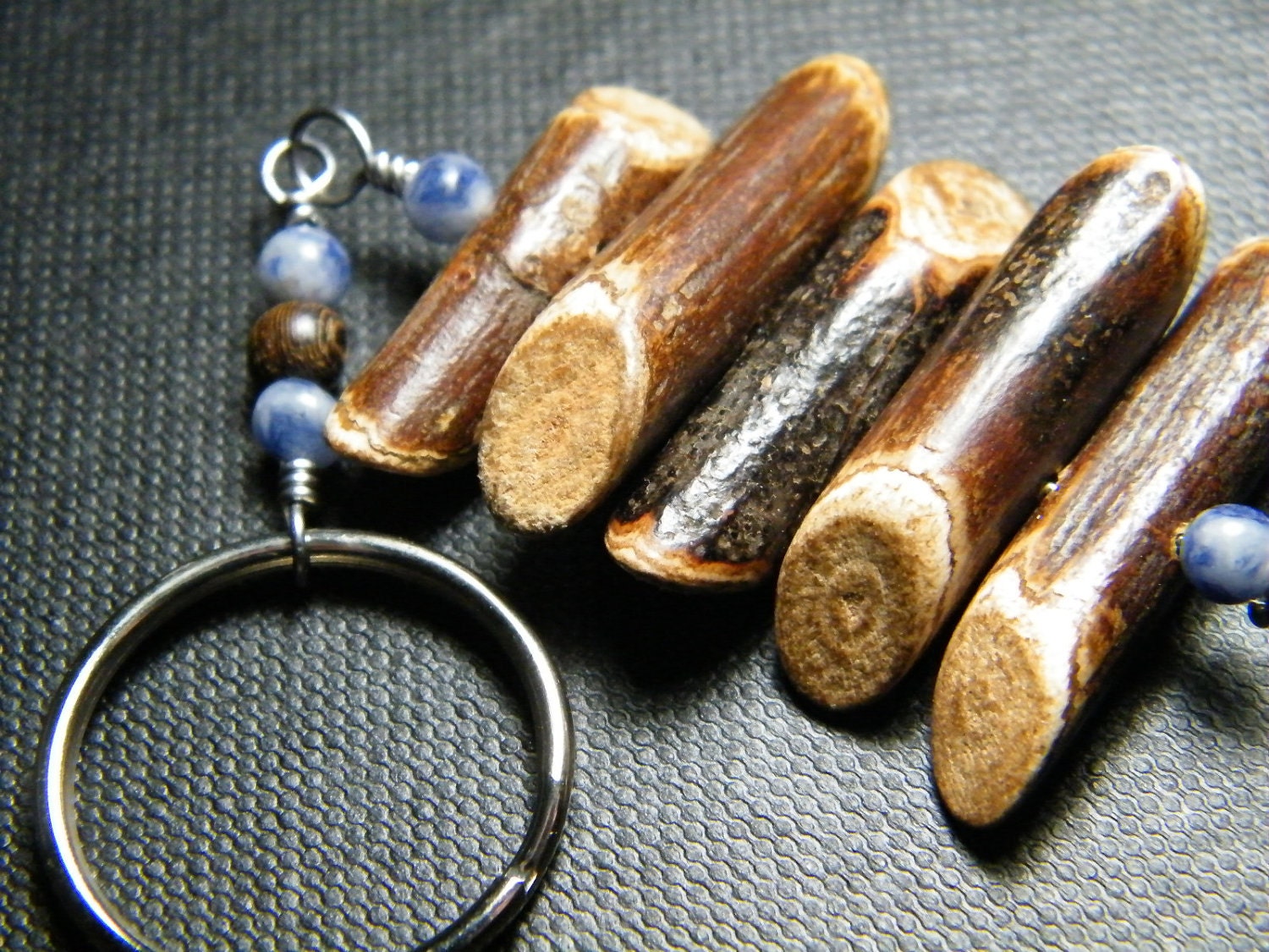 Key ring: Natural wood and Sodalite keychain