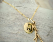 14k Gold and Bronze Pebble Twig Necklace