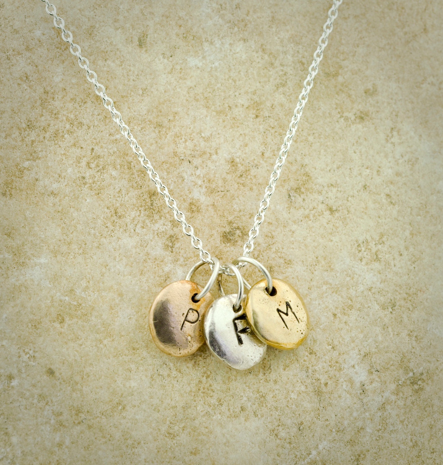 Bronze and Silver Pebble Necklace