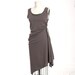 Mauve and Grey Mini Stripe Wool Knit Reversible Twist Drape Dress with Asymmetric Hem