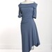 Denim Blue Stripe Off Shoulder Twisted Drape Dress