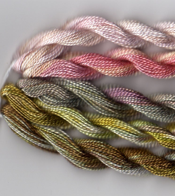 Perle Fine, 5 pack, Green, Pink, Spring, Yarn, Mixed Media, Textile Art, Fiber Art, Serendipity