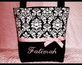 Boutique Baby Girl Black And White Monogrammed Damask Diaper Bag