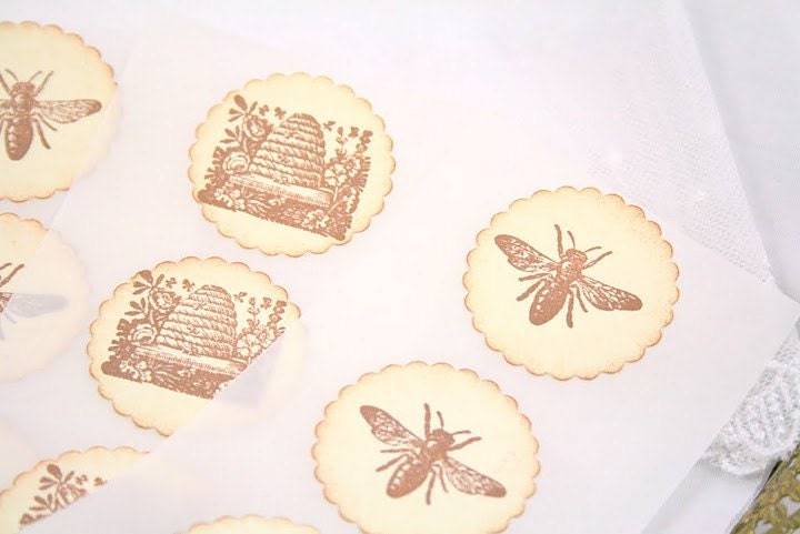 Bee and Hive Stickers / Seals - Stamped Vintage