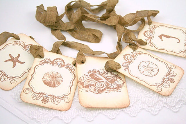 Seashells Beach Banner Seaside Garland Vintage Stamped