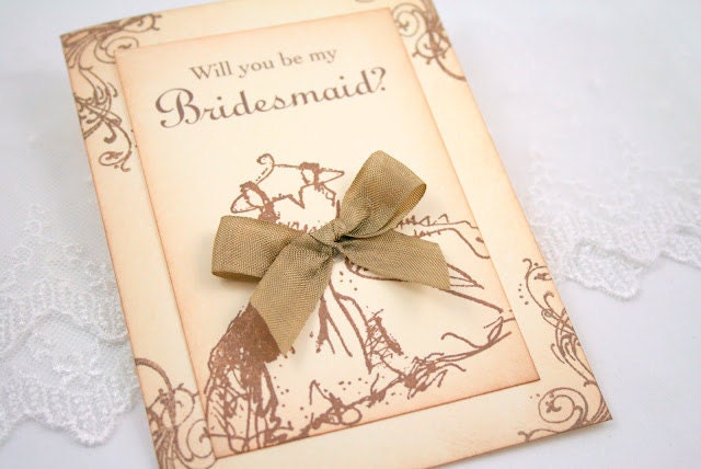 Will You Be My Bridesmaid Card - Vintage Wedding Dress - You Choose Ribbon Color
