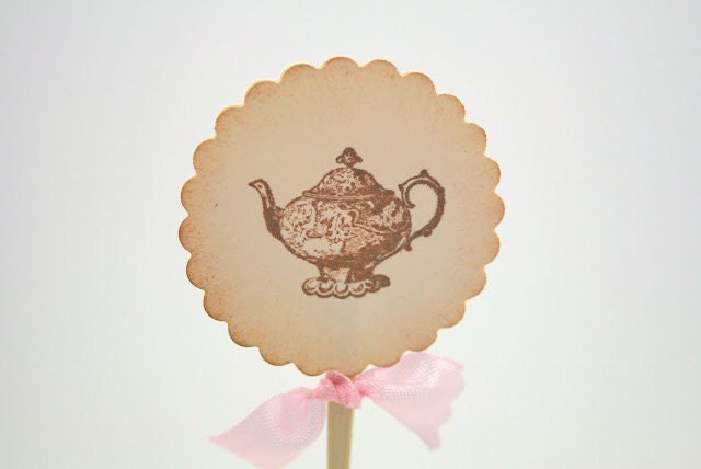 Teapot Cupcake Toppers / Food Picks - Tea Party  Decorations