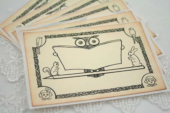 Bookplates Stickers Vintage Owl, Squirrel, and Rabbit - Storytime