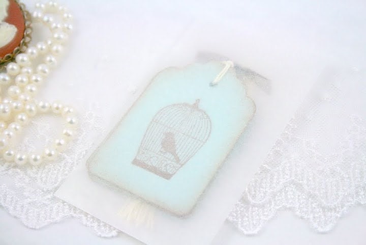 Birdcage Tags Gift Tags Favor Tags Bird silhouette in Blue