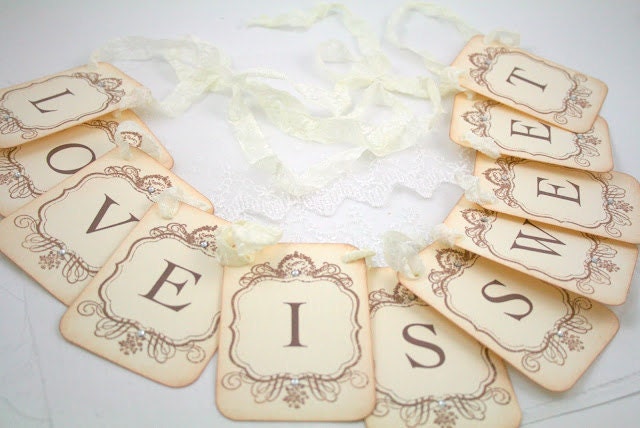 Love is Sweet Banner Garland Wedding Bridal Shower Banner - Petite Vintage Style - Wedding