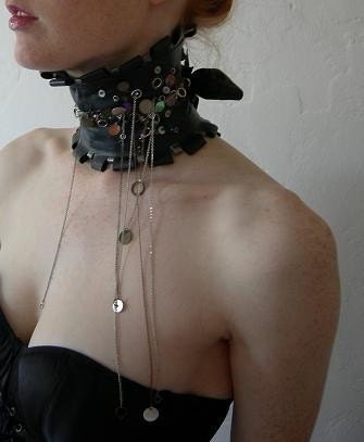 February rain. Black leather and chain ruff collar - To order
