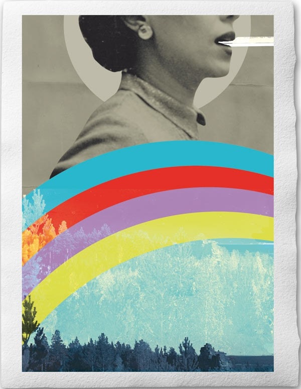 Cold Breath, Fine Art Collage Illustration Print on handmade watercolor paper, 8x12 inch, Woman breathing out something whimsical behind ra