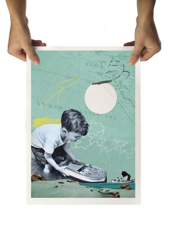 LARGE: Boy with boat, Fine Art Archival Print 12 x 16,5 inch (A3) on matt paper of Sabrina Tibourtine, froschkind