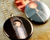 Art Locket - Eco Friendly - Big Eyed Girls - SleepAndHerSisters - Recycled and Magnetic By Polarity