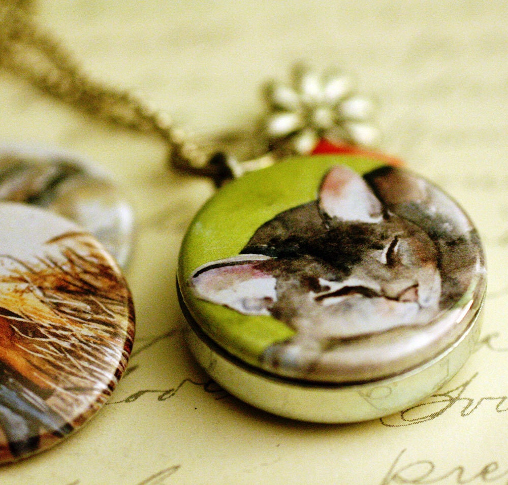 Cat Locket Necklace - Beaded Locket - Robin, Elephant - Magnetic Jewelry by Polarity & Rachelle Levingston
