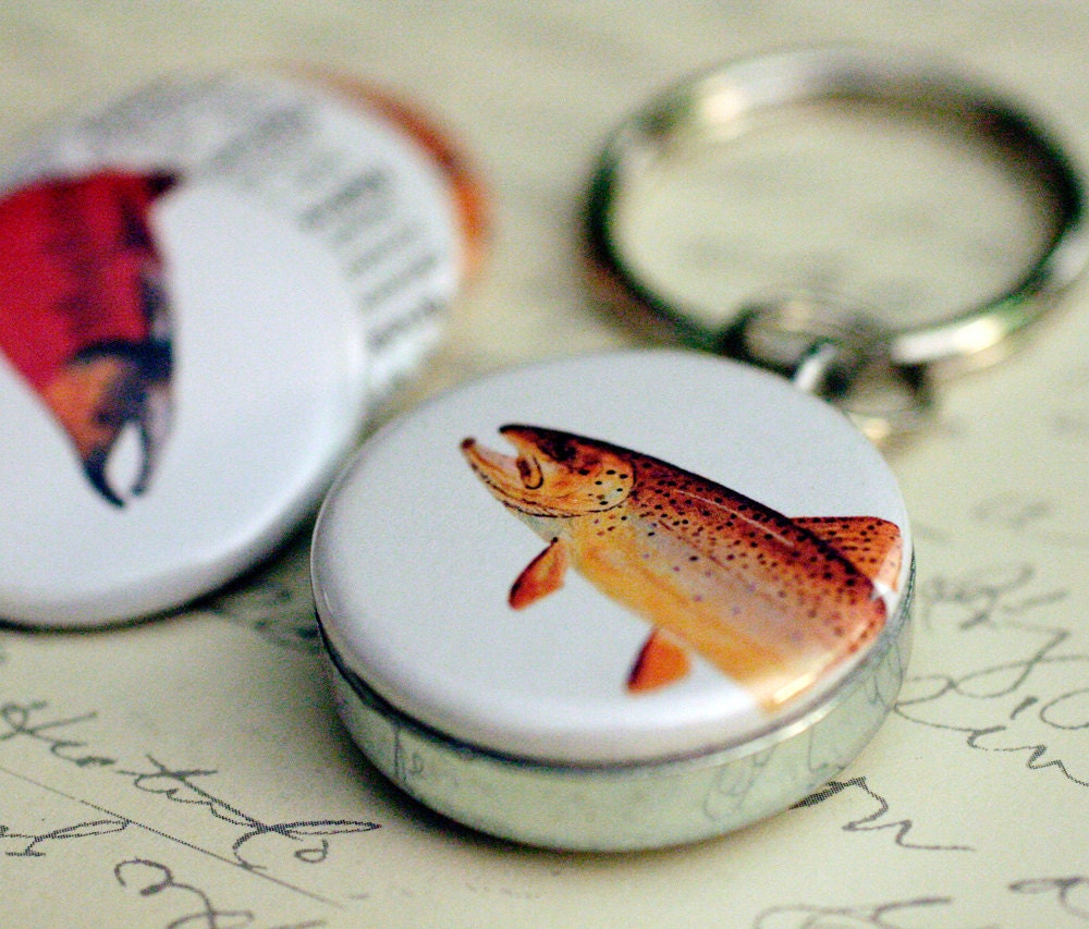 Fish Silver Keyring - rbwatercolors Fisherman Interchangeable Keychain by Polarity