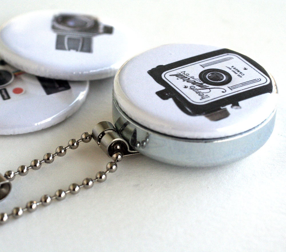 Vintage Cameras Locket Necklace - Polaroid Necklace - by Polarity