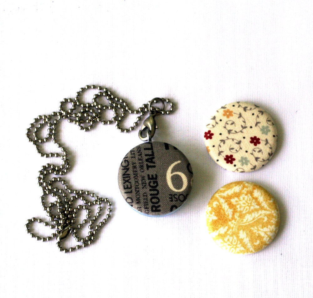 Fabric Locket - Chocolate, Gold, Type, Flowers Recycled Magnetic Necklace By Polarity - Eco Friendly, Interchangeable