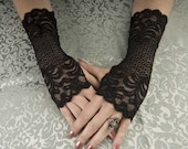 Size Small Steampunk / Goth / EGL Beautiful 8" long Black lace fingerless glove wristlettes