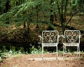 Let's Meet in the Garden- romantic print of two seats in lovely park, 5x7" (13x18cm) fine art print