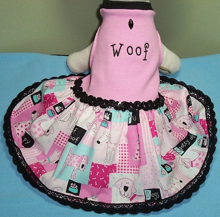 Pet Clothing Dog Dress To Order Pink and Black Woof  Embroidery and Sequins Good Style for the Bigger Dog