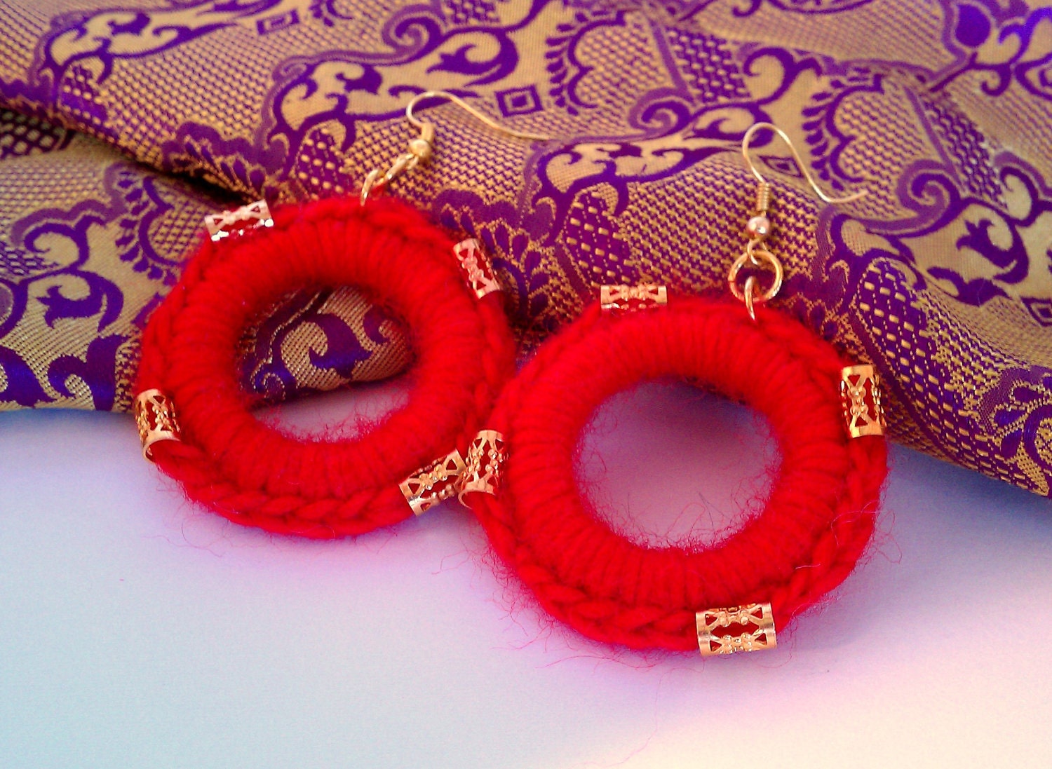 moroccan crochet hoop earrings in red