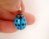 Glass Ladybug Bead  in Blue