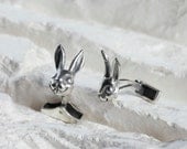 Rabbit Cufflinks in Solid Silver, Groom Cufflinks, Silver Cufflinks - Made to Order