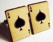 Ace of spades vintage style playing card silver cufflinks in FREE gift box